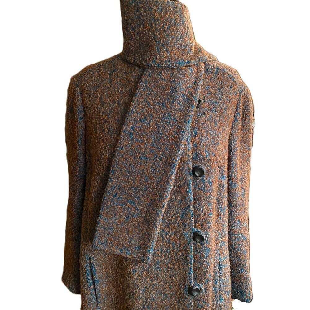 Lovely vintage 50-60s union label bouclé swing coat in turquoise tan with scarf - Picture 7 of 16